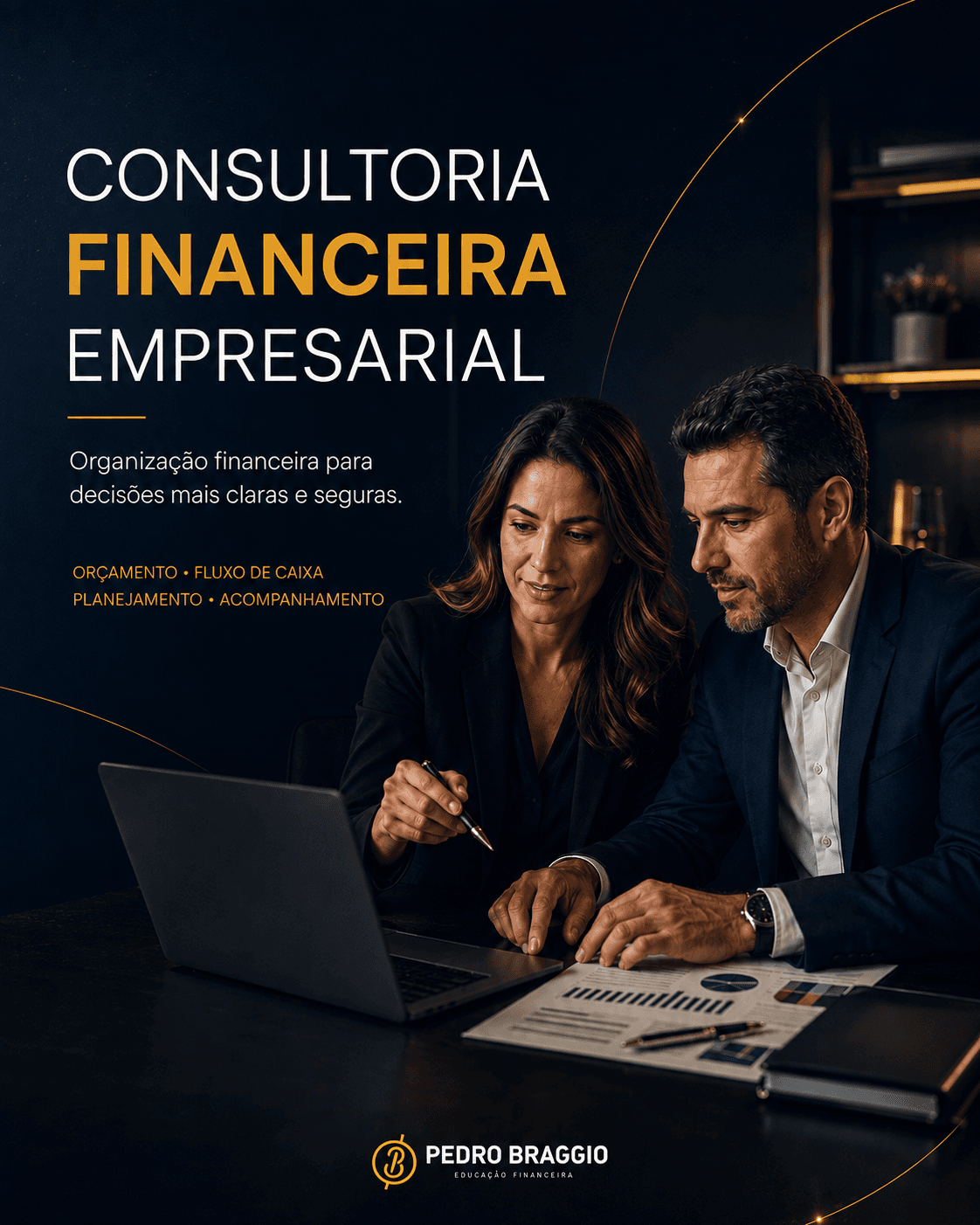 Consultoria financeira empresarial com análise de orçamento e fluxo de caixa